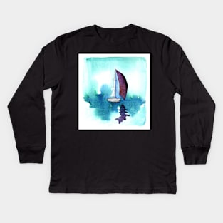 Purple sail on a smooth sea Kids Long Sleeve T-Shirt